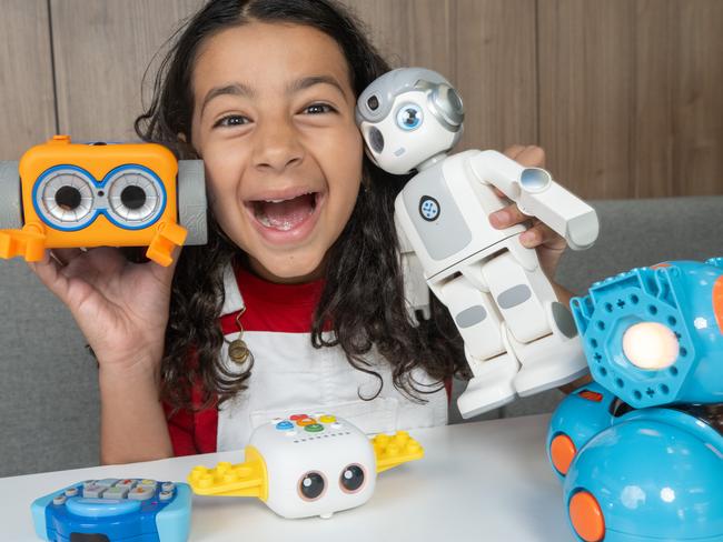 Future Victoria coverage. Four kids aged 4,6,8 and 10 plus the researcher Dr Sarika Kewalramani. Some of the robots are a bit small but would be good if they could be a key focus with the kids. Jana Abu-Salma, 10; Picture: Tony Gough