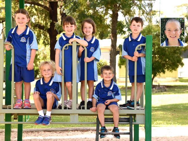 My First Year 2023: Emu Creek State School prep class, from left, Carmi, Vincent, Jacinta, Annabelle, Harry, Matthew. Insert, Max. February 13, 2023