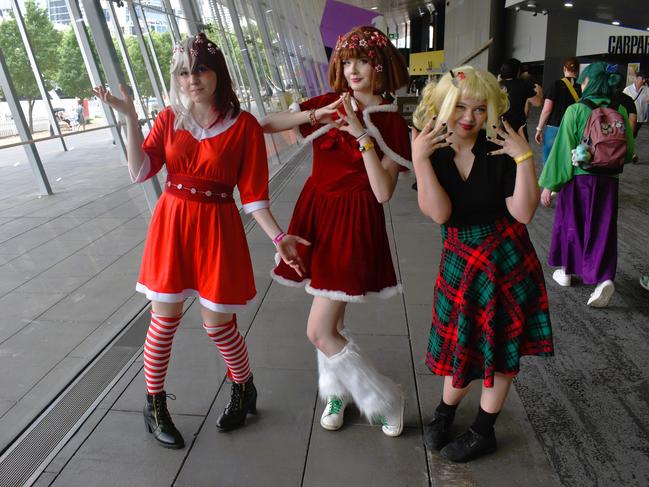 Talia Chambers, Ezryn Radburn and Luna Neagle at the Melbourne Oz Comic Con Xmas edition, held at the Melbourne Convention &amp; Exhibition Centre on Saturday, December 7, 2024. Picture: Jack Colantuono