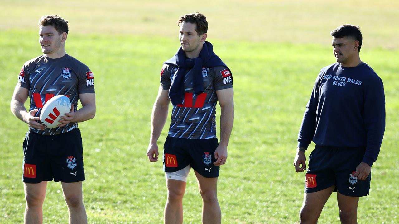 Cameron Murray (C) and Latrell Mitchell (R) came into camp with injury and have been watched closely by their club physio. Picture: Getty