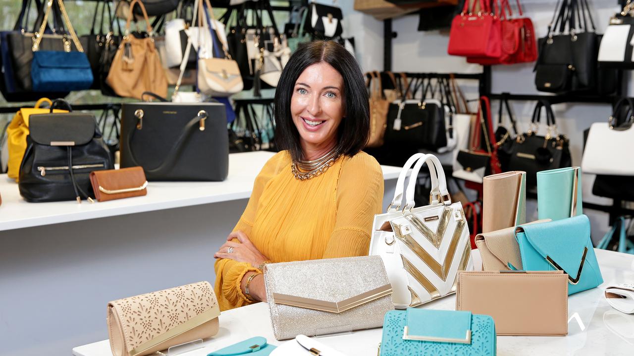 Colette Hayman with her range of designer handbags at the Colette by Colette Hayman HQ.