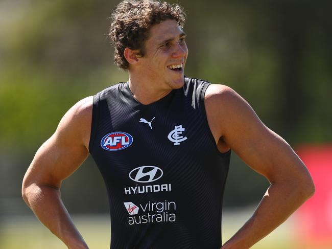 Charlie Curnow is hoping to return for Carlton in the second half of the 2021 season. Picture: Chris Hyde/Getty Images