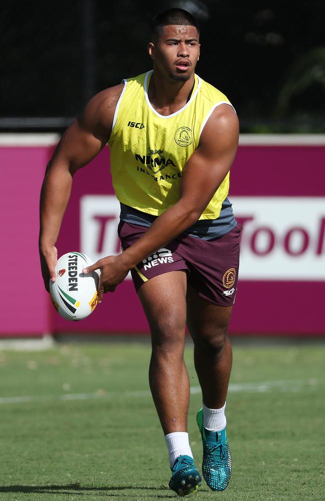 Payne Haas’ imposing size and power will be key for the injury-plagued Broncos in 2018. Picture: Peter Wallis