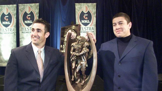 Newcastle captain Andrew Johns (L) alongside Parramatta counterpart Nathan Cayless. Picture: Mark Evans