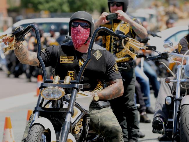 On December 3 and 4 last year the national conference of the Comancheros met and trucked in nearly 70 bikes before riding around Lake Burley Griffin in their colours..