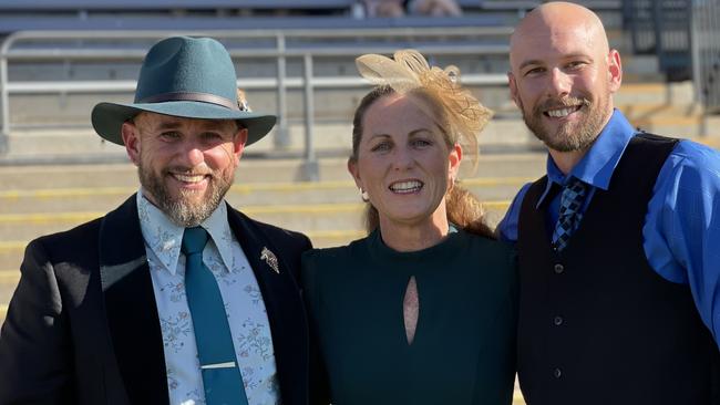 Corey Bradley, Melanie Larsen and Jason Skinner at the Gympie Races on June 15, 2024.