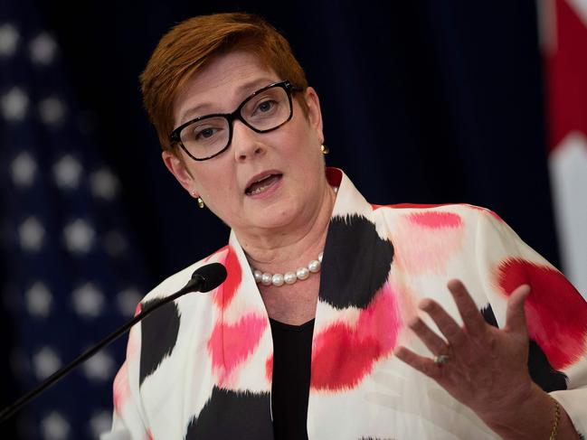 Australia's Foreign Minister Marise Payne speaks during a press conference at the US Department of State following the 30th AUSMIN in Washington, DC. Picture: AFP