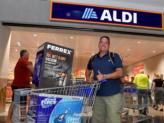 Aldi opening at Willows. First in line Simon Hunt with his purchases. Picture: Evan Morgan