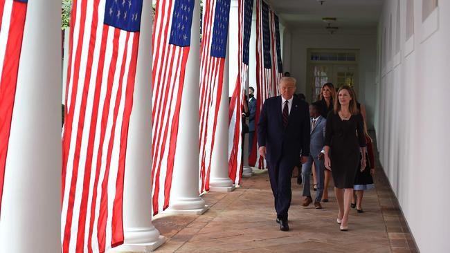 President Donald Trump and Judge Amy Coney Barrett. Picture: AFP