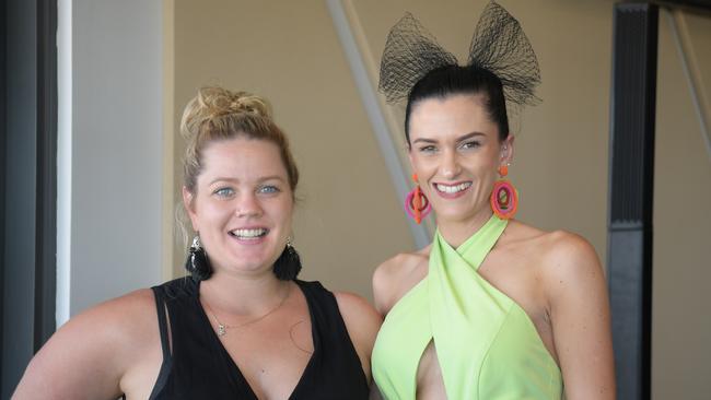 Kelly Warburton and Kim McIntosh at Darwin Turf Club for the Melbourne Cup. Picture: (A)manda Parkinson