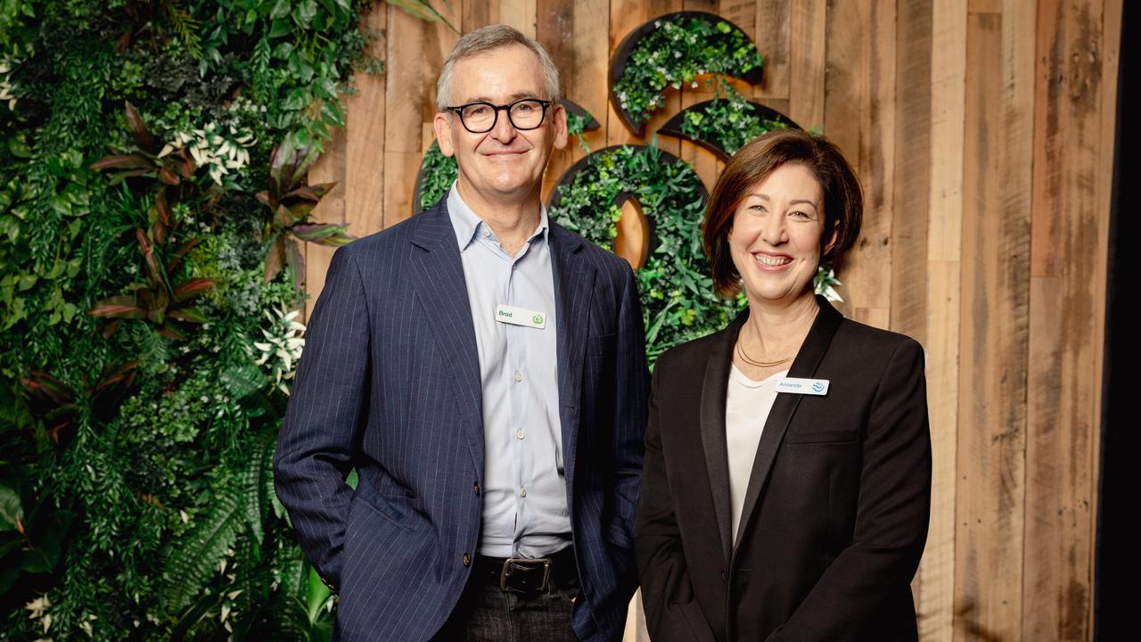 Brad Banducci and his replacement, Woolworths Group chief executive Amanda Bardwell.