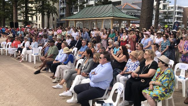 A section of the crowd of hundreds of people who were at Manly Beach on Thursday to celebrate the 100th anniversary of The Royal Far West children's charity.