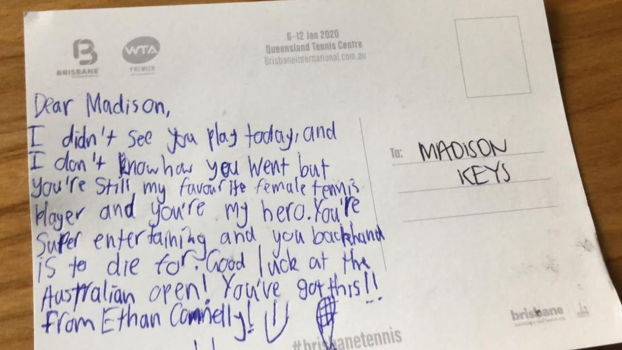 Madison Keys' touching note from a fan