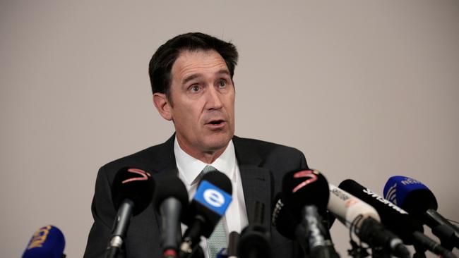 James Sutherland fronts the media in South Africa. Picture: AFP PHOTO / GULSHAN KHAN