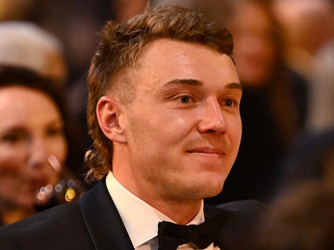 MELBOURNE, AUSTRALIA - SEPTEMBER 23: Patrick Cripps of the Carlton Blues reacts during the 2024 Brownlow Medal at Crown Palladium on September 23, 2024 in Melbourne, Australia. (Photo by Quinn Rooney/Getty Images)