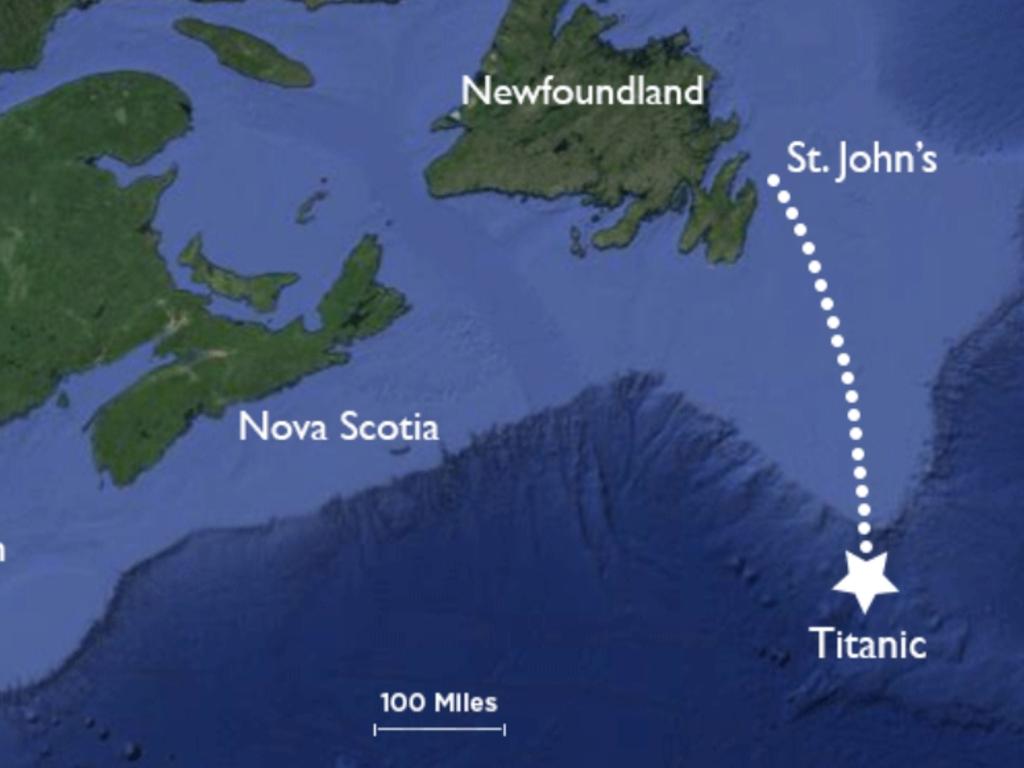 The Titanic wreckage is located 3.8km off the coast of Canada. Picture: OceanGate