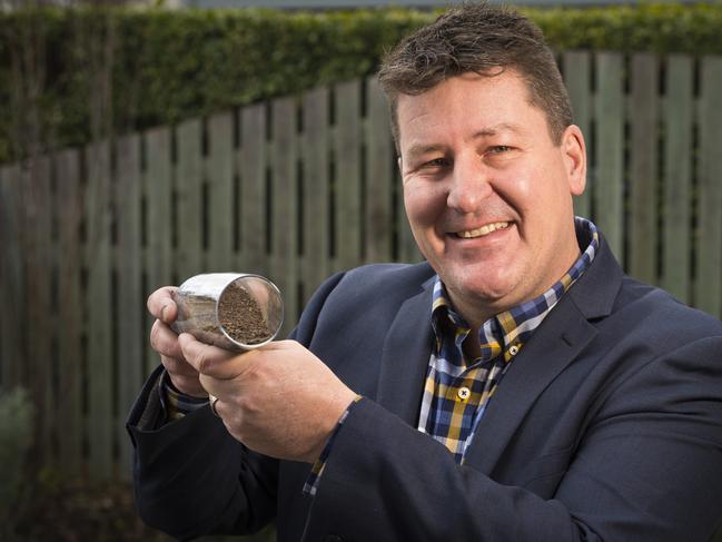 Recalibrate CEO Jason Leslie with some of the innovative new material made from cleared vegetation recycled into a high quality soil product made under the umbrella of AG Training, Tuesday, August 4, 2020. Picture: Kevin Farmer