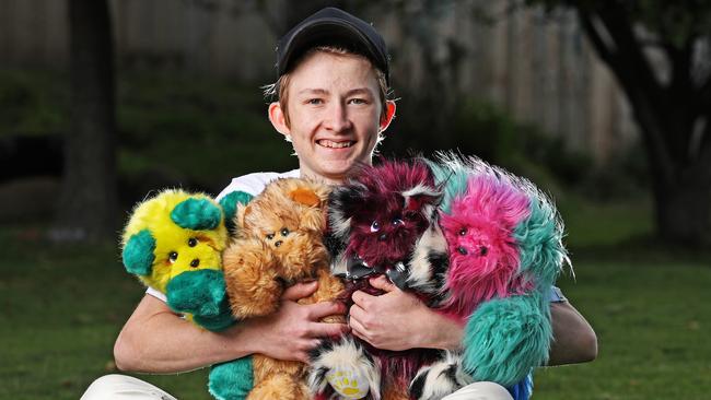 Campbell Remess, 16, who makes teddy bears for sick children in hospitals visited Gympie this month. Picture: Zak Simmonds