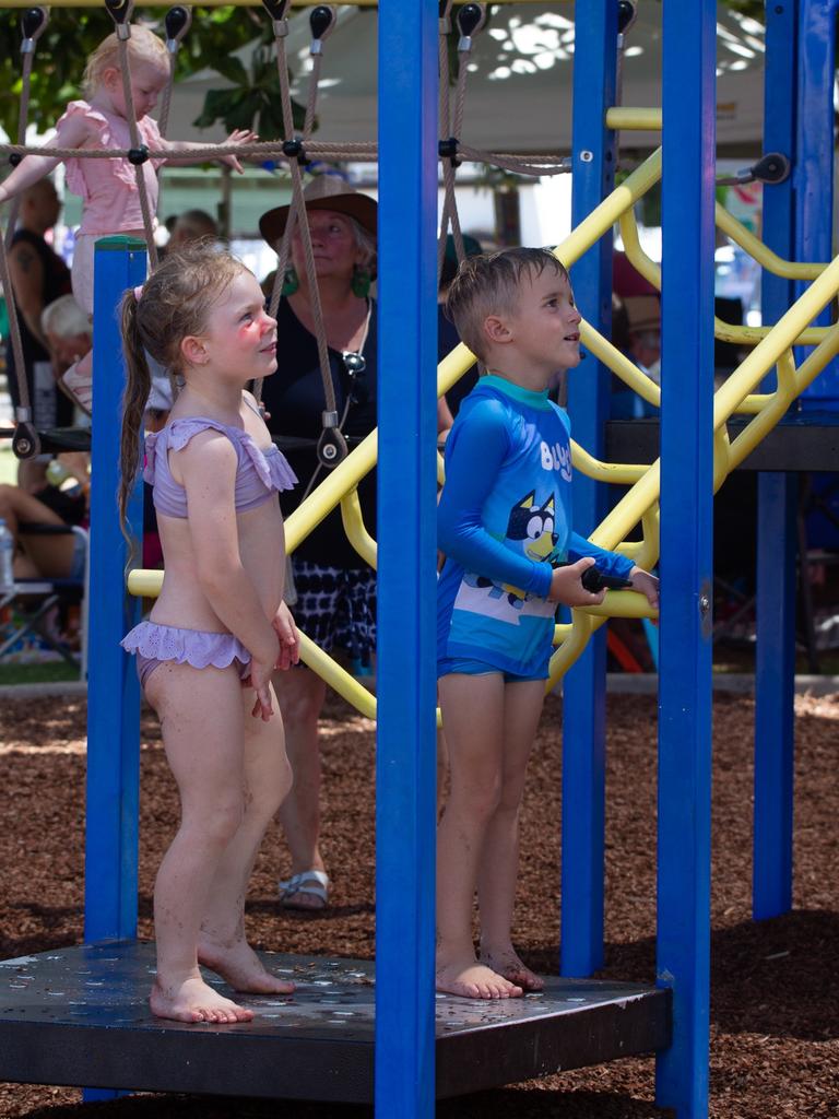 The shaded playground kept the kids cool during the fun.