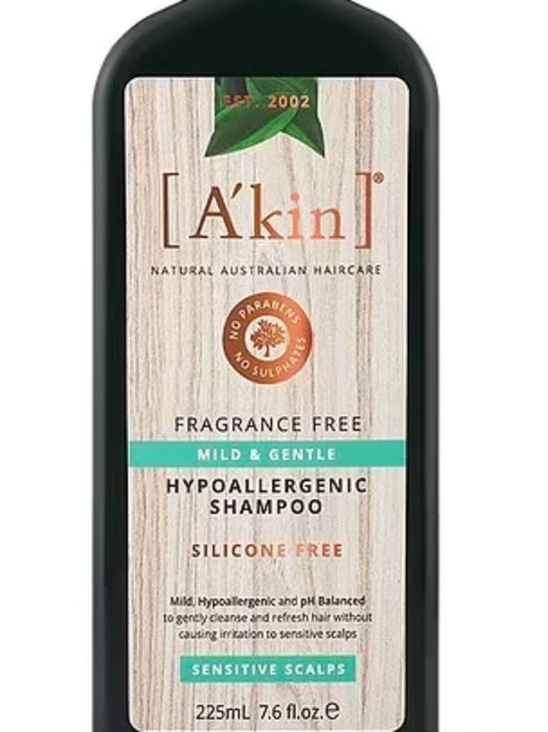 The A’kin Fragrance-Free Mild &amp; Gentle Hypoallergenic Shampoo 225ml. Picture: Supplied