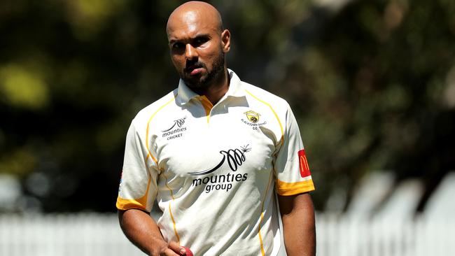 Asfar Riaz of Blacktown Mounties bowls during round 4 of the NSW Premier Grade cricket match between Mosman and Blacktown Mounties at Allan Border Oval on October 29, 2022 in Mosman. (Photo by Jeremy Ng/Newscorp Australia)