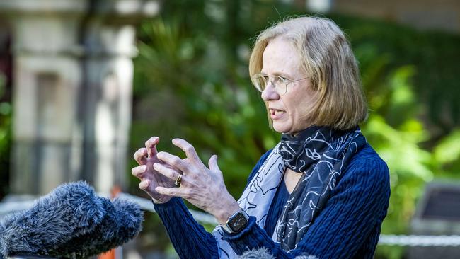 Chief health officer, Dr Jeannette Young, at the COVID-19 press conference at Parliament House. Picture: Richard Walker