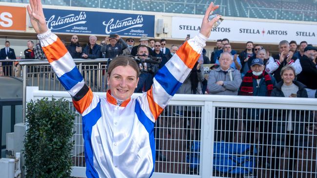 Jamie Kah acknowledges the fans after her historic feat. Picture: Racing Photos via Getty Images