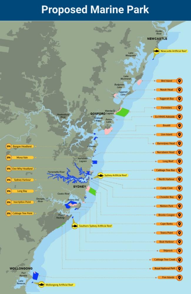 A map of the NSW Government's proposed marine sanctuary, which is now under a consultation period. Fishermen and women are saying they won't be able to fish at popular spots.