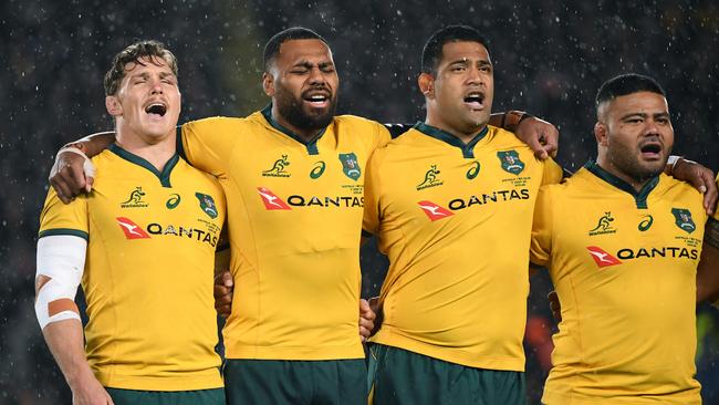 Wallabies players before the Bledisloe Cup match in Auckland last year. Picture: AAP