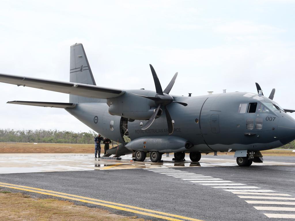 The Australian Airforce using a C-27J Spartan battlefield airlifter from 35 Squadron to deliver good at remote communities in Exercise Christmas drop. PICTURE: STEWART MCLEAN