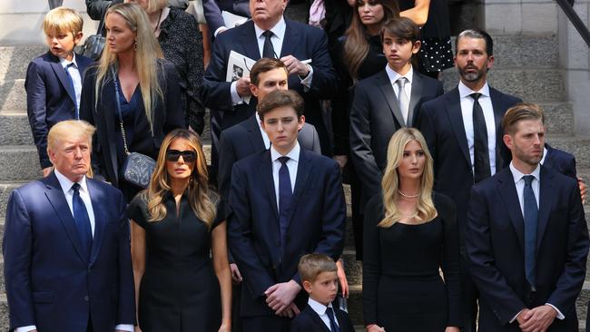 The whole Trump family leaves together from the funeral of Ivana Trump. Picture: AFP