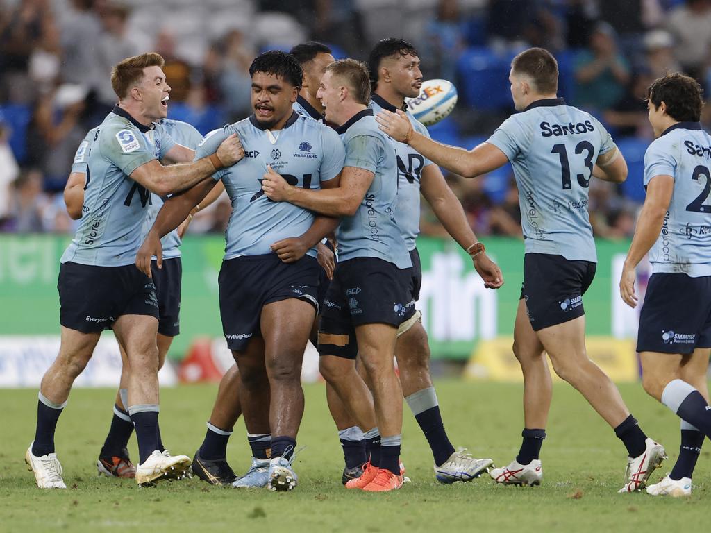 Waratahs players celebrates their win over the Brumbies. Picture: Getty Images