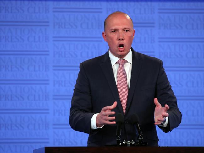 Home Affairs Minister Peter Dutton at the National Press Club in Canberra. PICTURE GARY RAMAGE