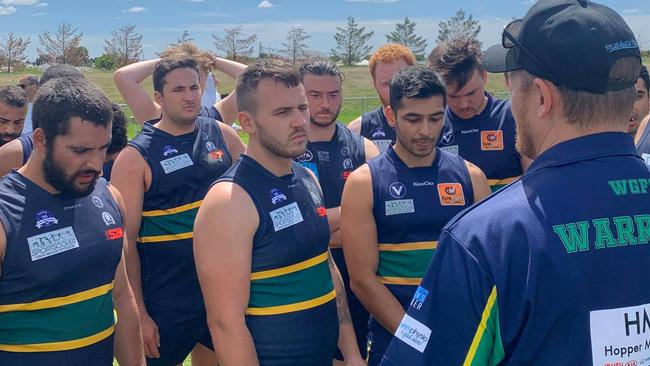 Brett Kennerley addresses VAFA club Westbourne Grammarians during a practice match this year. Picture: Facebook