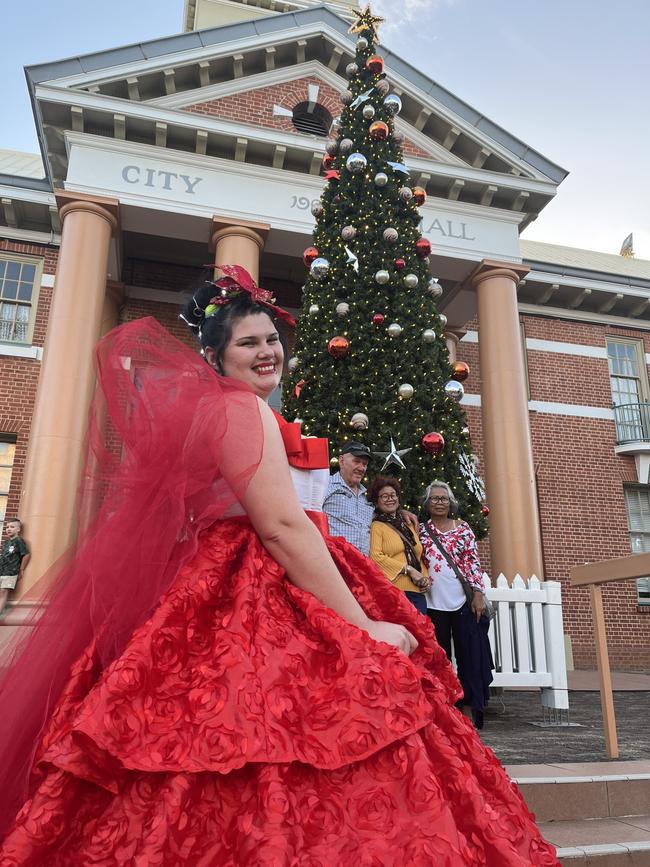 Indy Jepersen was all dressed up at the Christmas Street Party in Maryborough, promoting her business, Seams Enchanted.