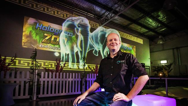 Axiom Holographics CEO Bruce Dell inside his Hologram Zoo at Cannon Hill. Picture: NIGEL HALLETT