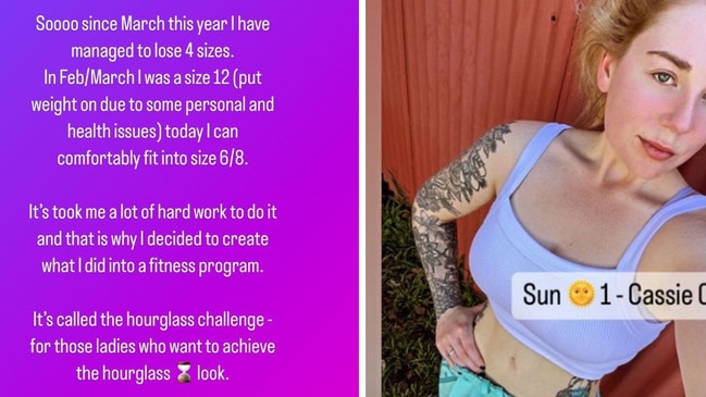 Cassie shared her weight loss journey on Instagram.