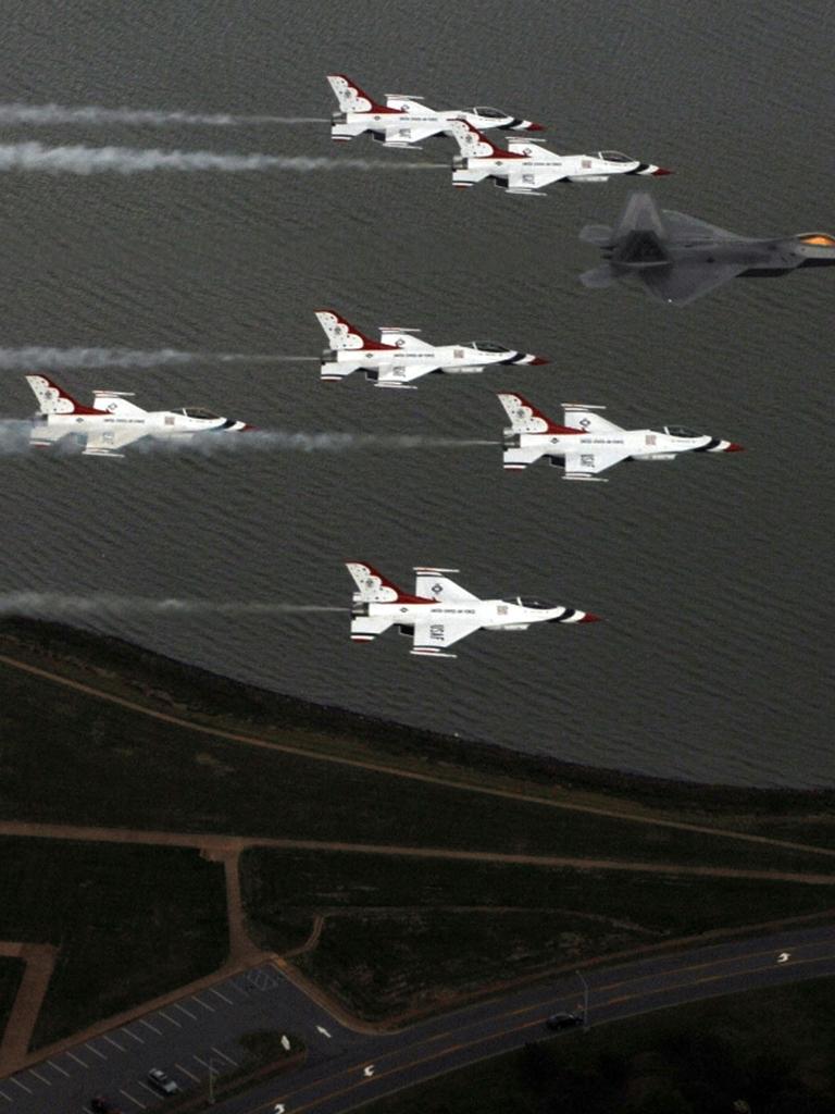 Fighter jets over Langley Air Force Base. Picture: AP/US Air Force – Tech. Sgt. Justin D. Pyle