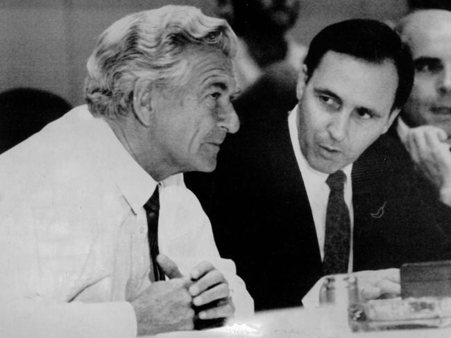 Bob Hawke with then Treasuer Paul Keating in 1989. Picture: Alan Porritt