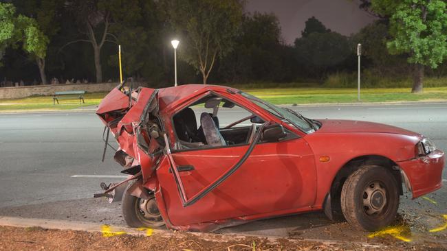 The mangled wreck of Ben’s car. Picture: SA Police