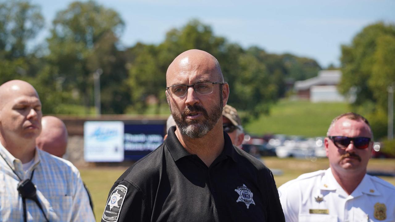 Barrow County Sheriff Jud Smith speaks to the media after the shooting. Picture: Getty Images via AFP