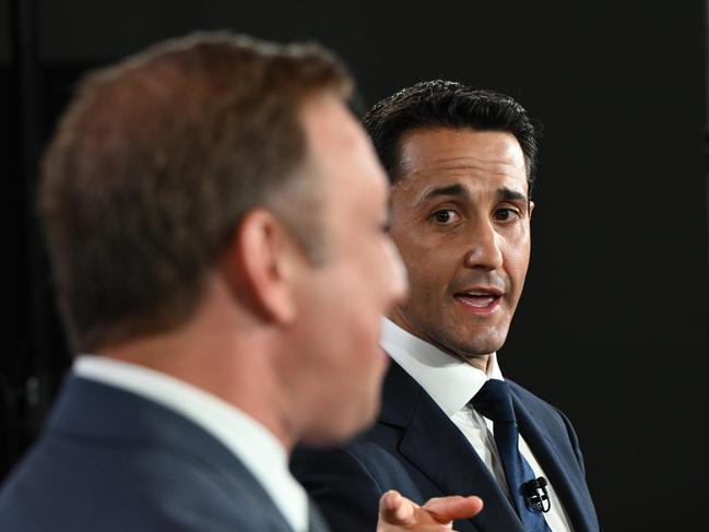 22/10/2024:  QLD Premier Steven Miles and LNP leader David Crisafulli during the Sky News and The Courier Mail  PeopleÃ¢â¬â¢s Forum at Suncorp Stadium, Brisbane. pic: Lyndon Mechielsen/Courier Mail