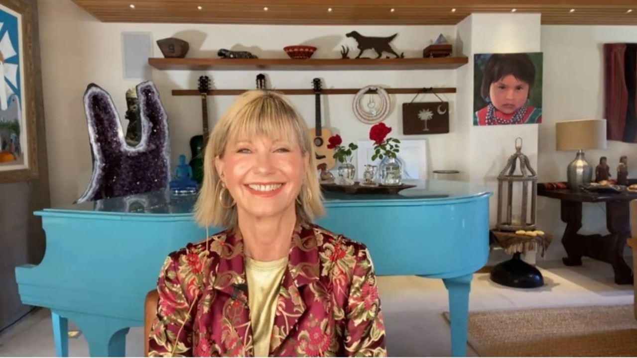 Olivia Newton-John is shown inside her Southern California home during a taping of “Watch What Happens Live With Andy Cohen.”. Picture: Getty