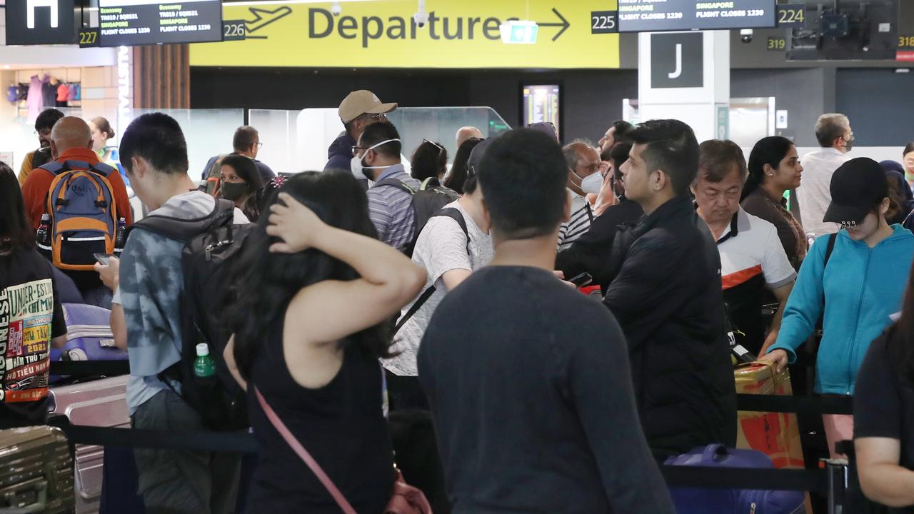 Travellers are facing delays out of Melbourne Airport as fog blankets the city. Picture: NCA NewsWire / David Crosling