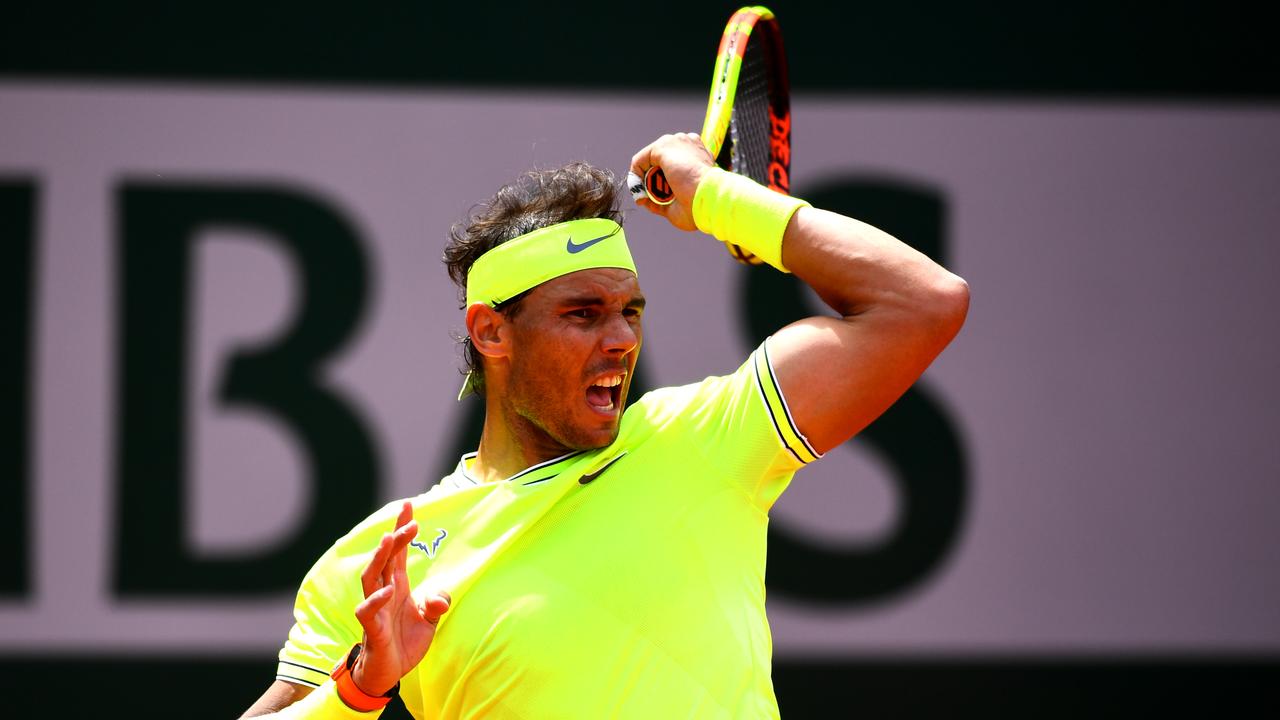 Rafael Nadal plays a forehand against Yannick Maden.