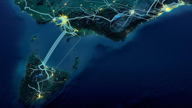 Artist’s impression of Marinus Link route from space. Picture: Supplied