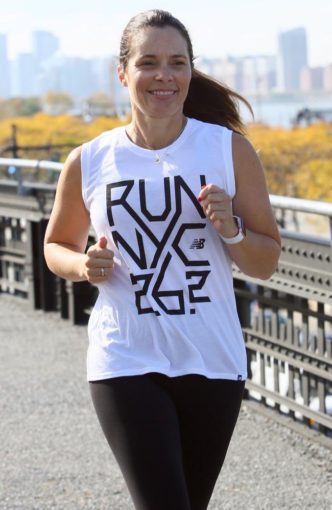 Melissa Lyon prepares for the New York marathon with a jog along the city’s High Line park. Picture: Stuart Ramson