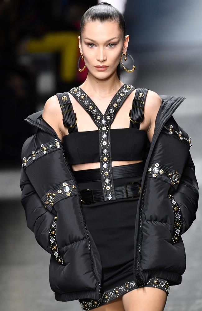 In high-fashion mode for Versace. Picture: AFP