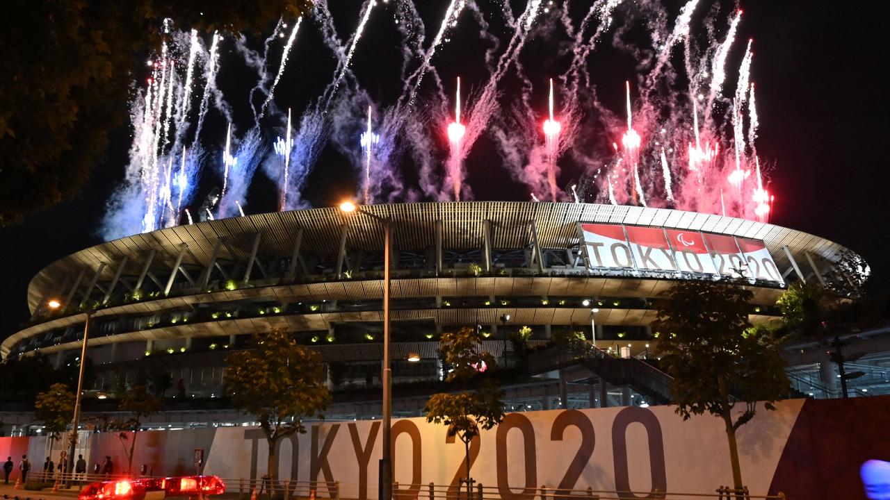 Fireworks light up the sky above the Olympic Stadium during the opening ceremony for the Tokyo 2020 Paralympic Games in Tokyo.