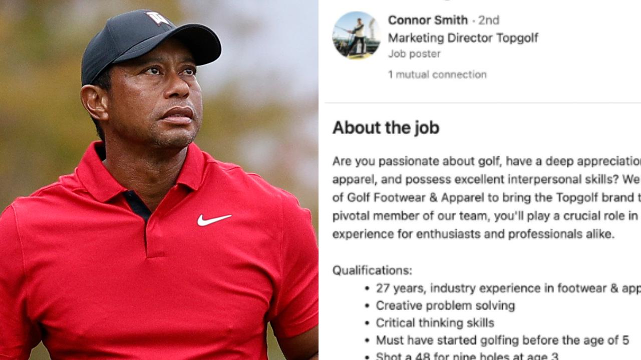 A LinkedIn job posting might have hinted at Tiger Woods' next apparel sponsor. Picture: Supplied